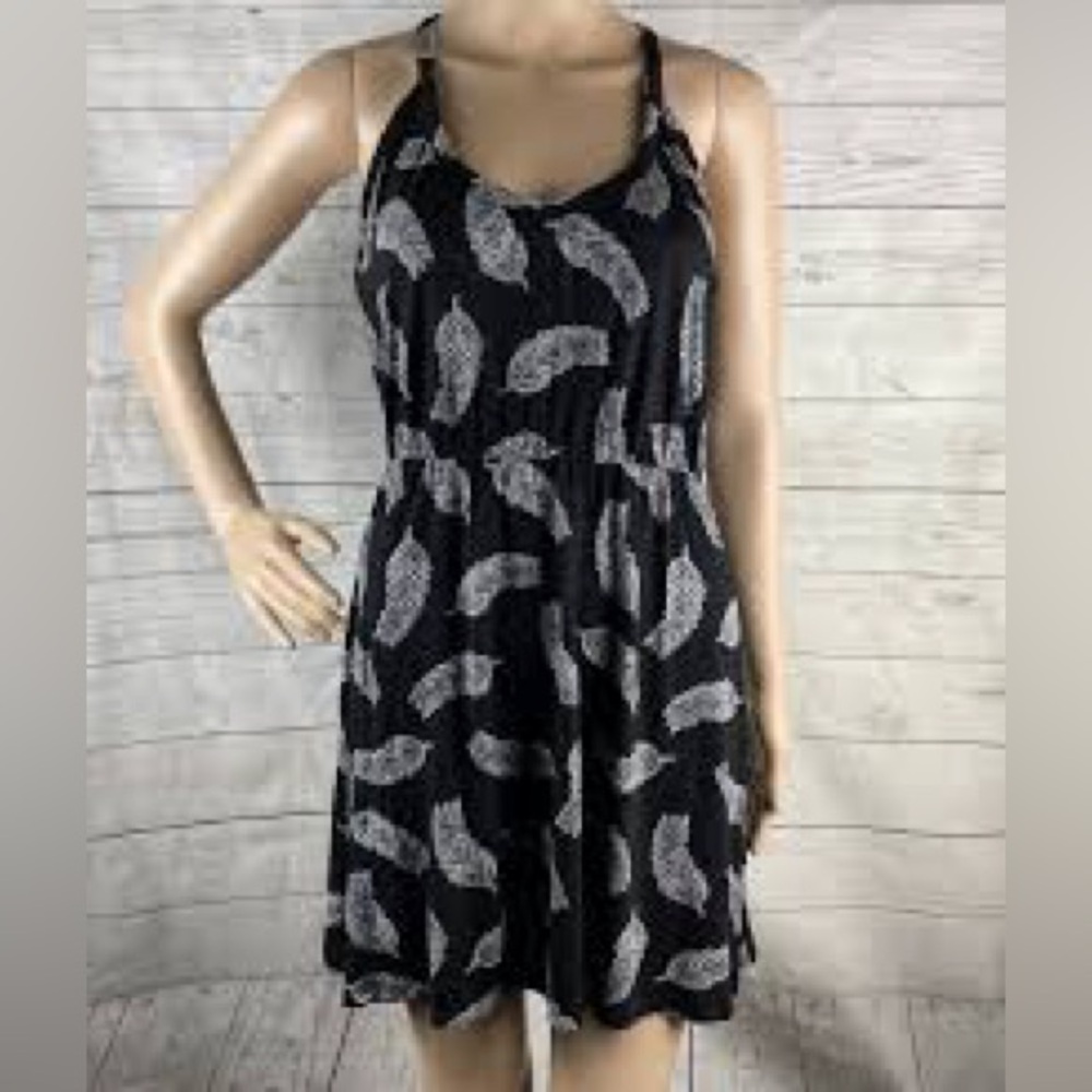 H&M Tank Dress Womens Medium Black Palm Leaf  Sleeveless V Neck